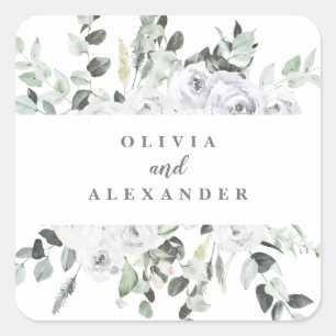 White Roses and Greenery floral wedding Square Sticker