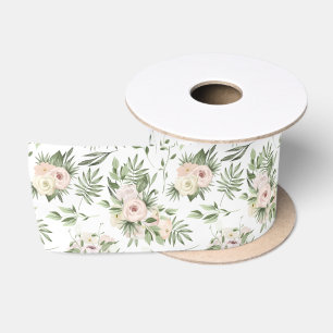 White Roses and Greenery Satin Ribbon