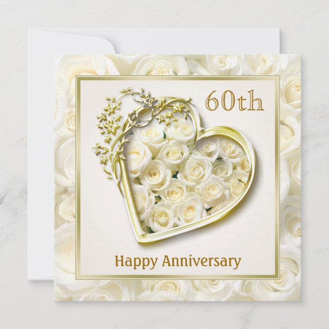 White roses and heart 60th Wedding Anniversary Invitation (Front)
