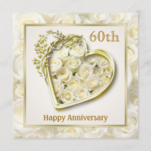 White roses and heart 60th Wedding Anniversary Invitation