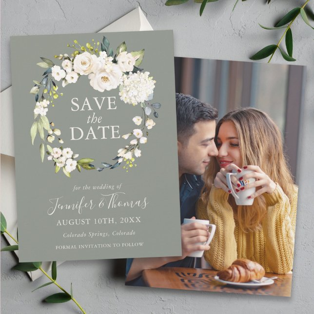 White Roses and Hydrangeas Floral Save the Date (Creator Uploaded)