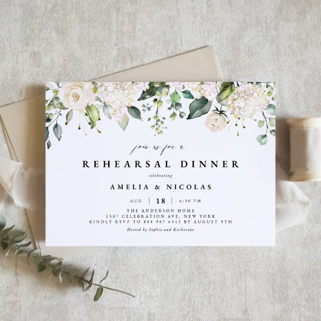 White Roses and Hydrangeas Rehearsal Dinner Invitation (Creator Uploaded)