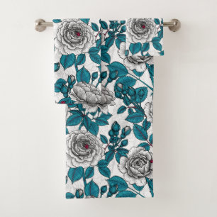 White roses and ladybugs bath towel set