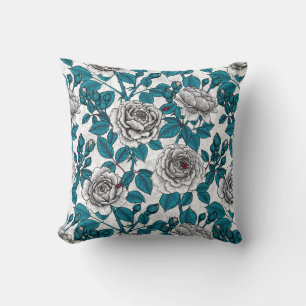 White roses and ladybugs cushion