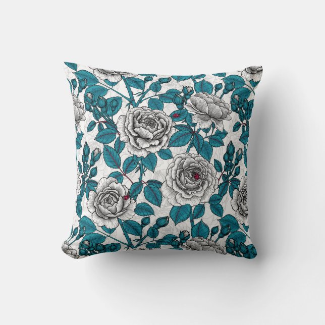 White roses and ladybugs cushion (Front)