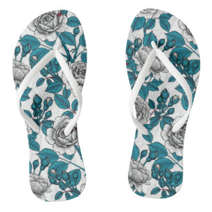 White roses and ladybugs flip flops