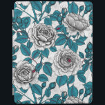 White roses and ladybugs iPad cover<br><div class="desc">Hand drawn vector pattern with white roses and ladybugs</div>