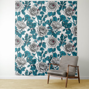 White roses and ladybugs tapestry