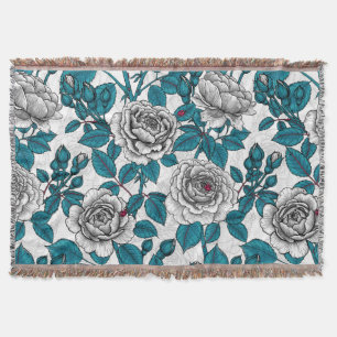 White roses and ladybugs throw blanket