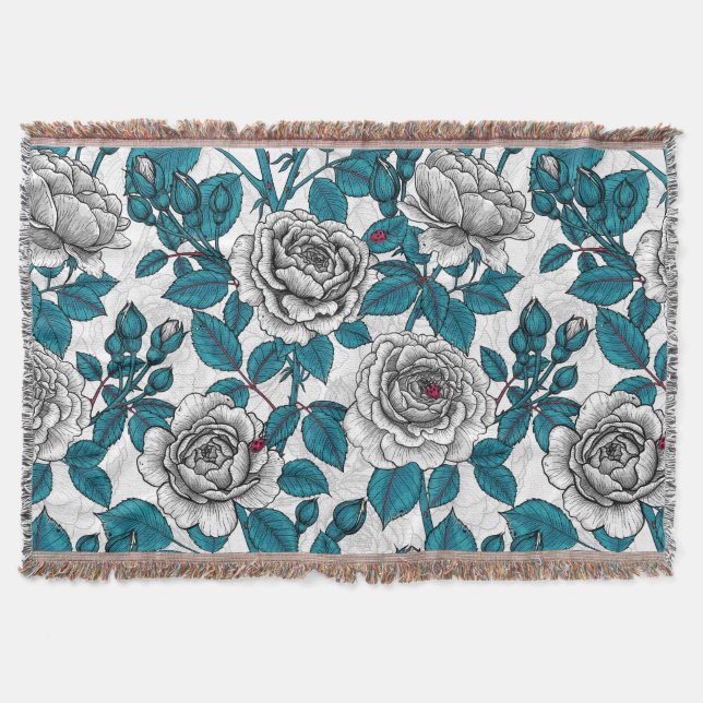 White roses and ladybugs throw blanket (Front)