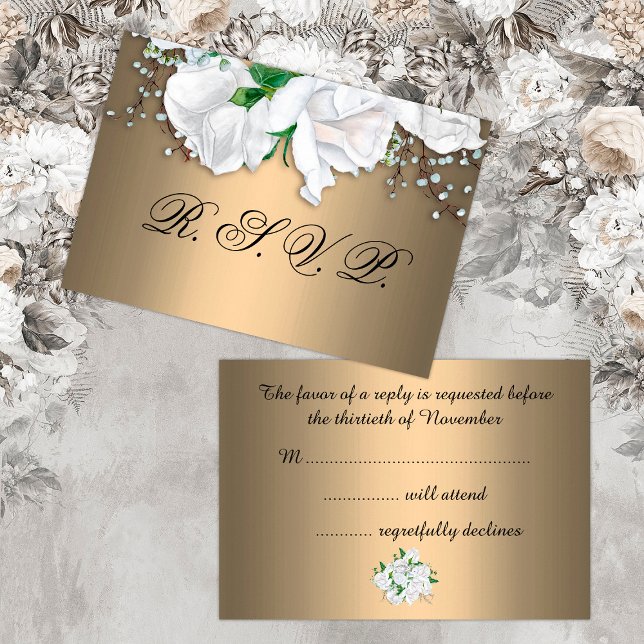 White Roses and Metallic Bronze Wedding RSVP (Creator Uploaded)