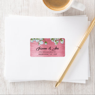 White Roses and Metallic Pink Modern Wedding Label