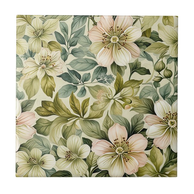 White Roses and Sage Seamless Tile (Front)