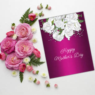 White Roses and Vibrant Pink Mother's Day Postcard