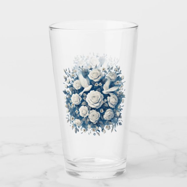 White Roses And White Birds  Glass (Front)