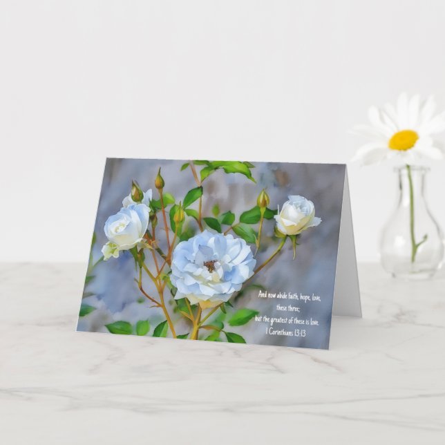 White Roses Art Bible Verse Thoughts Card (Small Plant)