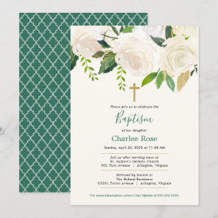 White Roses Baby Baptism and Brunch Invitation