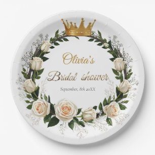 White Roses & Baby’s Breath Bridal Shower Paper Plate