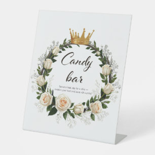 White Roses & Baby’s Breath Candy Bar Pedestal Sign