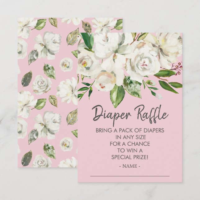 White Roses Baby Shower Diaper Raffle Ticket Invitation (Front/Back)