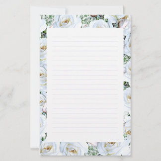 White Roses Background 1 Stationery Lined