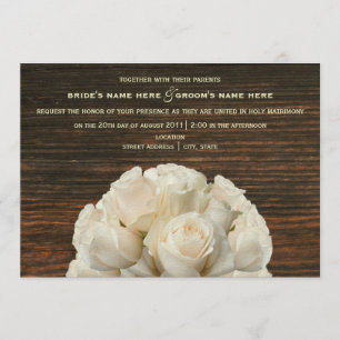 White Roses & Barnwood Rustic Wedding Invitation