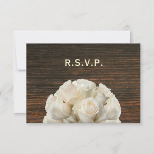 White Roses & Barnwood Rustic Wedding RSVP Card