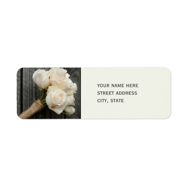 White Roses & Barnwood Wedding Address Label (Front)