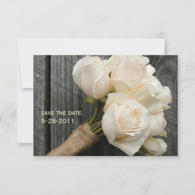 White Roses & Barnwood Wedding Save The Date (Front)