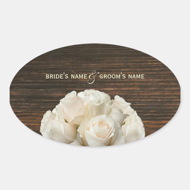 White Roses & Barnwood Wedding Sticker (Front)