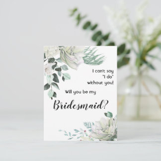 White Roses Be My Bridesmaid Proposal Card