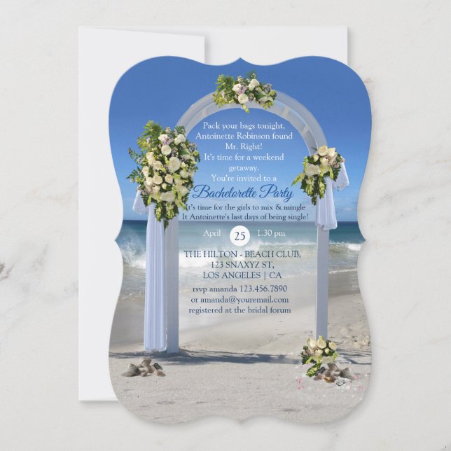 White Roses Beach Bachelorette Party Invitation (Front)