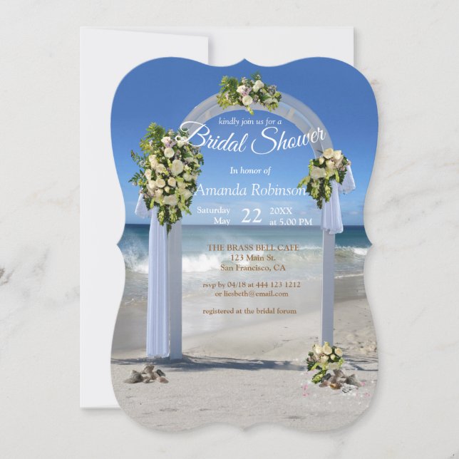 White Roses Beach Bridal Shower Invitation (Front)