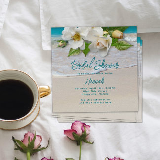 White Roses Beach Bridal Shower Invitation