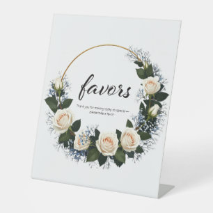 White Roses & Blue Baby’s Breath Favor Pedestal Sign