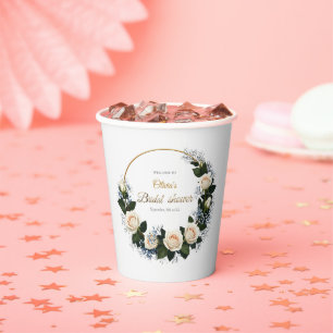 White Roses & Blue Baby’s Breath Welcome Paper Cups