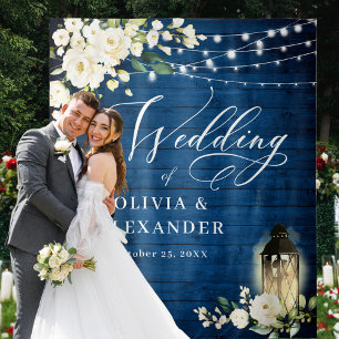 White Roses Blue Wood Lantern Wedding Backdrop Tapestry