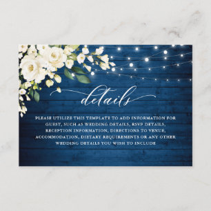 White Roses Blue Wood Lantern Wedding Details Enclosure Card