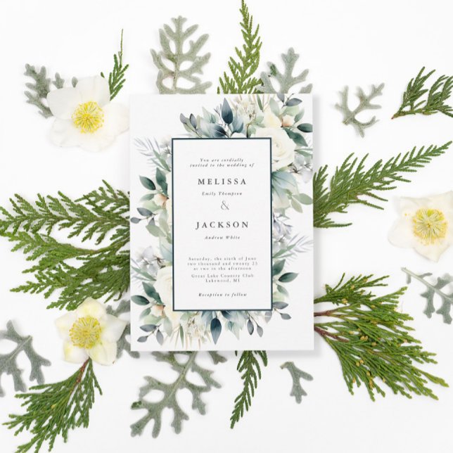 White Roses Boho Wedding Invitation (Creator Uploaded)