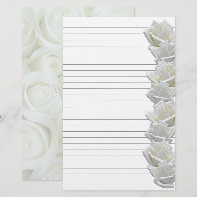 White Roses Border 2 Stationery Lined (Front/Back)