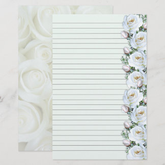 White Roses Bouquet Border 3 Stationery Lined