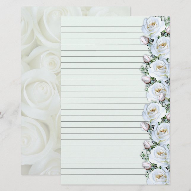 White Roses Bouquet Border 3 Stationery Lined  (Front/Back)