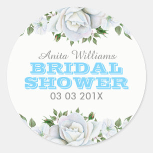 White Roses Bouquet Bridal Shower Sticker