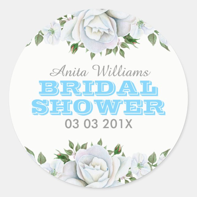 White Roses Bouquet Bridal Shower Sticker (Front)