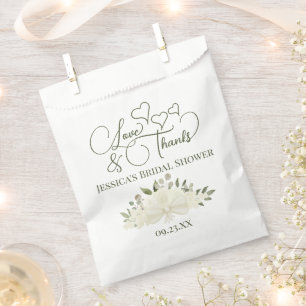 White Roses Bouquet Love & Thanks Bridal Shower Favour Bags