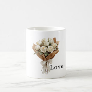 White Roses Bouquet of Flowers Love Coffee Mug