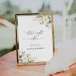 White Roses Bridal Shower Date Night Idea Sign