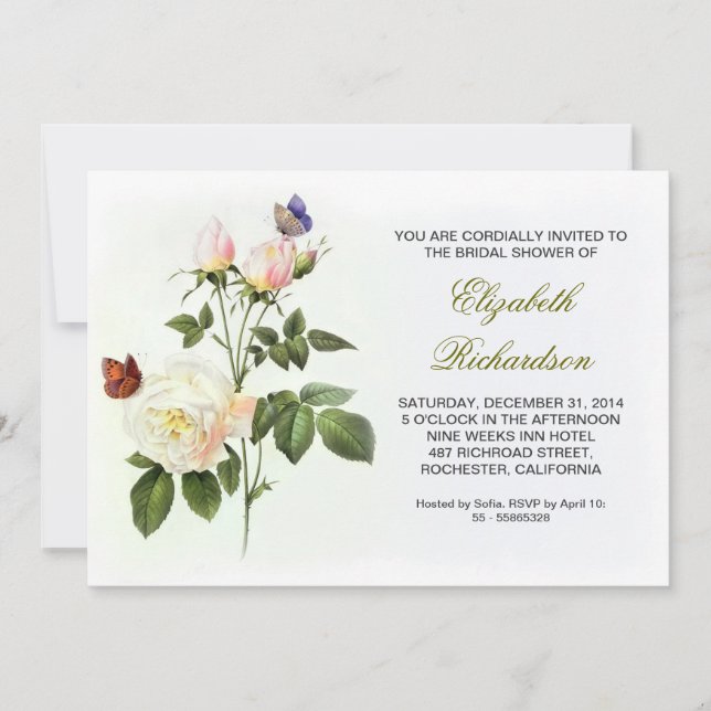 white roses bridal shower invitation (Front)