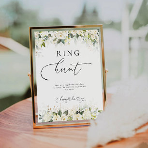 White Roses Bridal Shower Ring Hunt Sign
