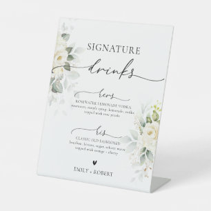 White Roses Bridal Shower Signature Drinks Sign